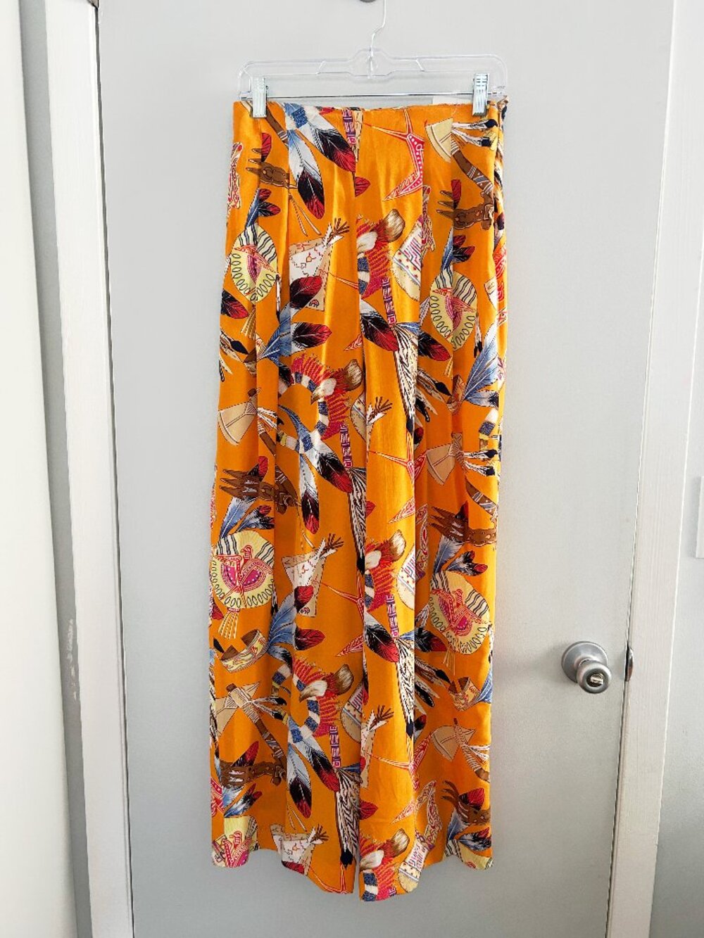 Vintage Crisca 100% Silk Wide Leg Pants Tribal Festival Print NWT EU 38 US 6